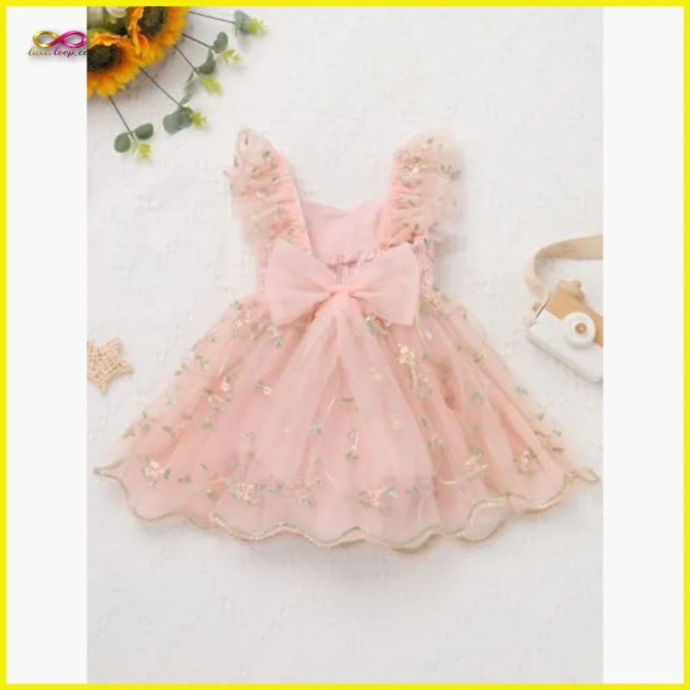 Floral Lace Tulle Romper Tutu Dress Headband Set Boho Princess Birthday Outfit - Picture 6 of 7